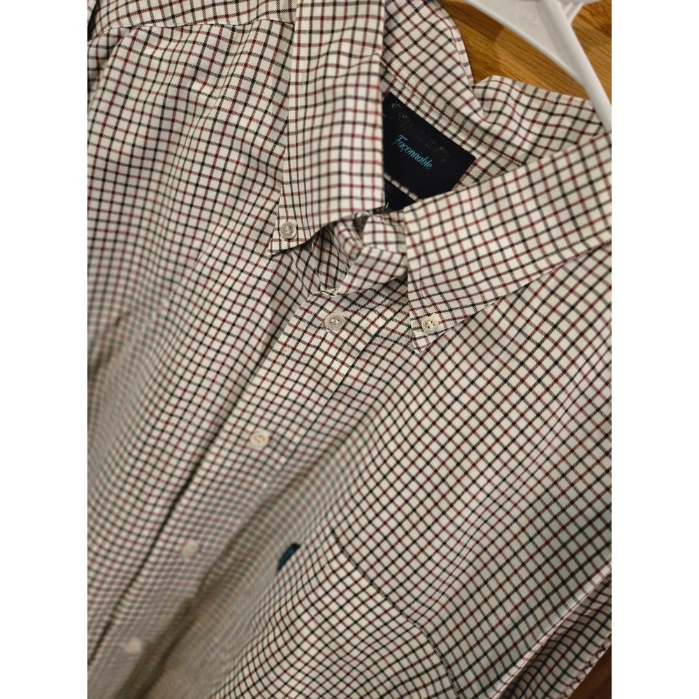 Faconnable Mens XXL Button Down Shirt Tattersall Check Cotton Long Sleeve White